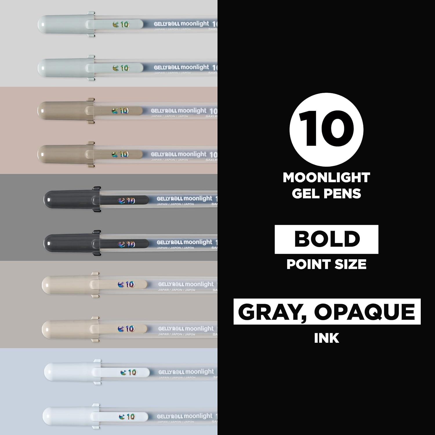 image:imageSAKURA Gelly Roll Moonlight 10 Gel Pens Bold Ink Pen for Journaling Art or Drawing Gray amp Opaque Ink Bold Line 10 Pack