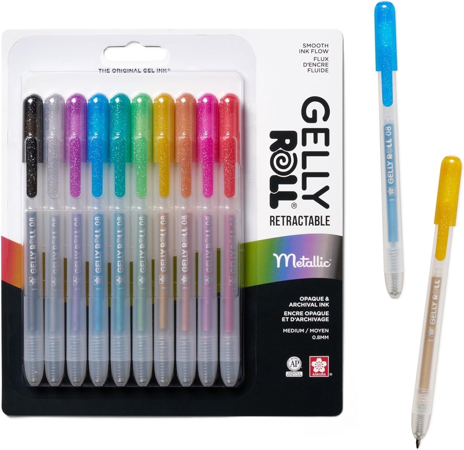 image:imageSAKURA Gelly Roll Retractable Gel Pens Colored Sparkle Set Medium Point Ink Pen for Journaling Art Calligraphy or Drawing Glitter Metallic Blue amp Black Ink 10 Pack1 Count Pack of 10