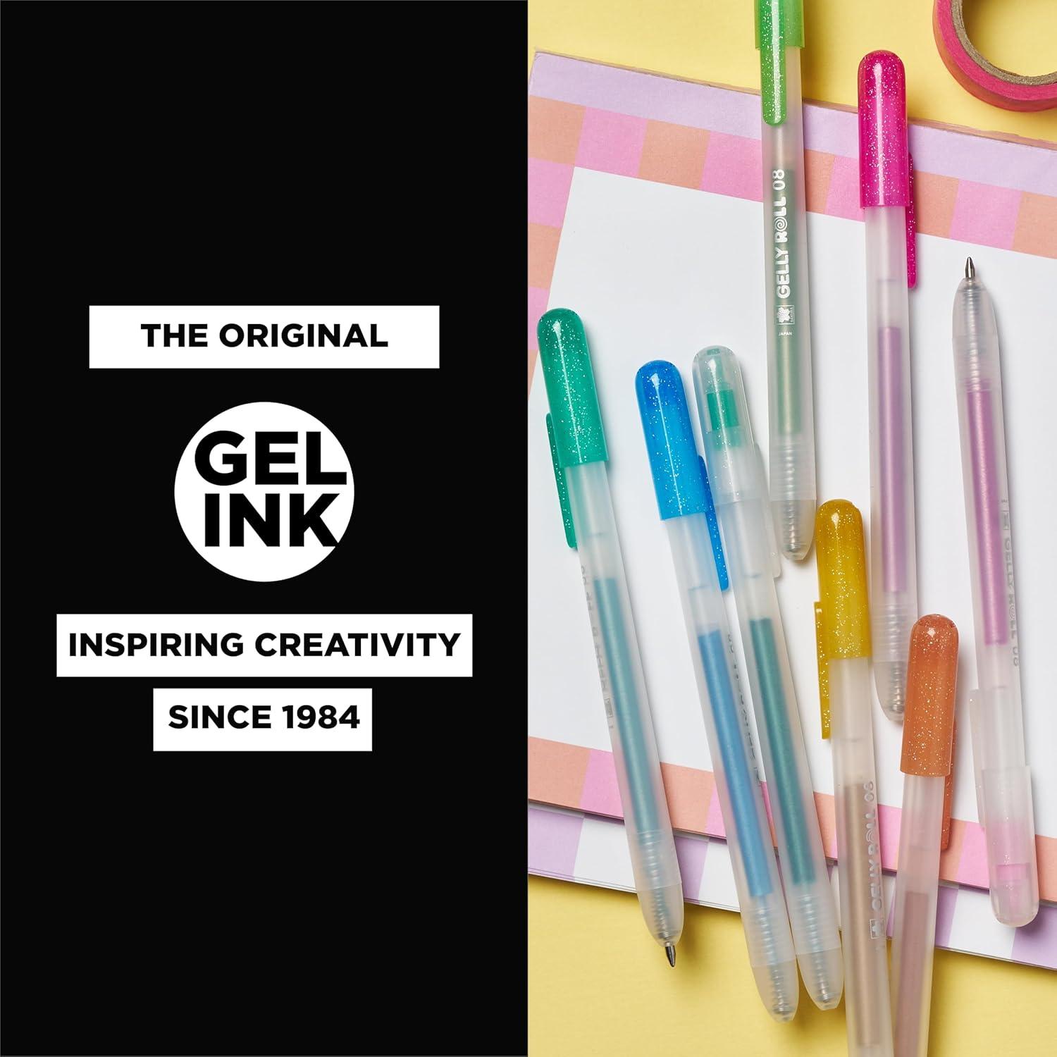 image:imageSAKURA Gelly Roll Retractable Gel Pens Colored Sparkle Set Medium Point Ink Pen for Journaling Art Calligraphy or Drawing Glitter Metallic Blue amp Black Ink 10 Pack1 Count Pack of 6