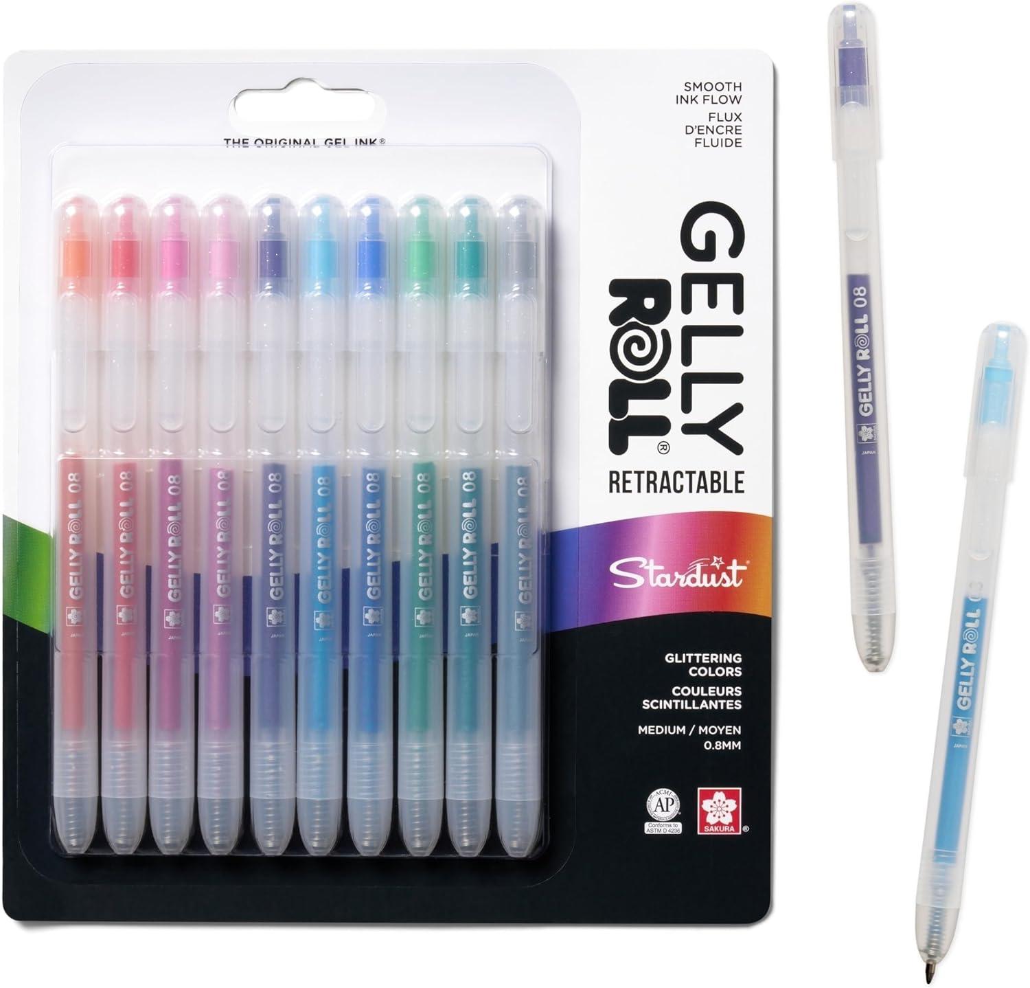 image:imageSAKURA Gelly Roll Retractable Gel Pens Colored Sparkle Set Medium Point Ink Pen for Journaling Art Calligraphy or Drawing Glitter Metallic Blue amp Black Ink 10 Pack1 Count Pack of 10