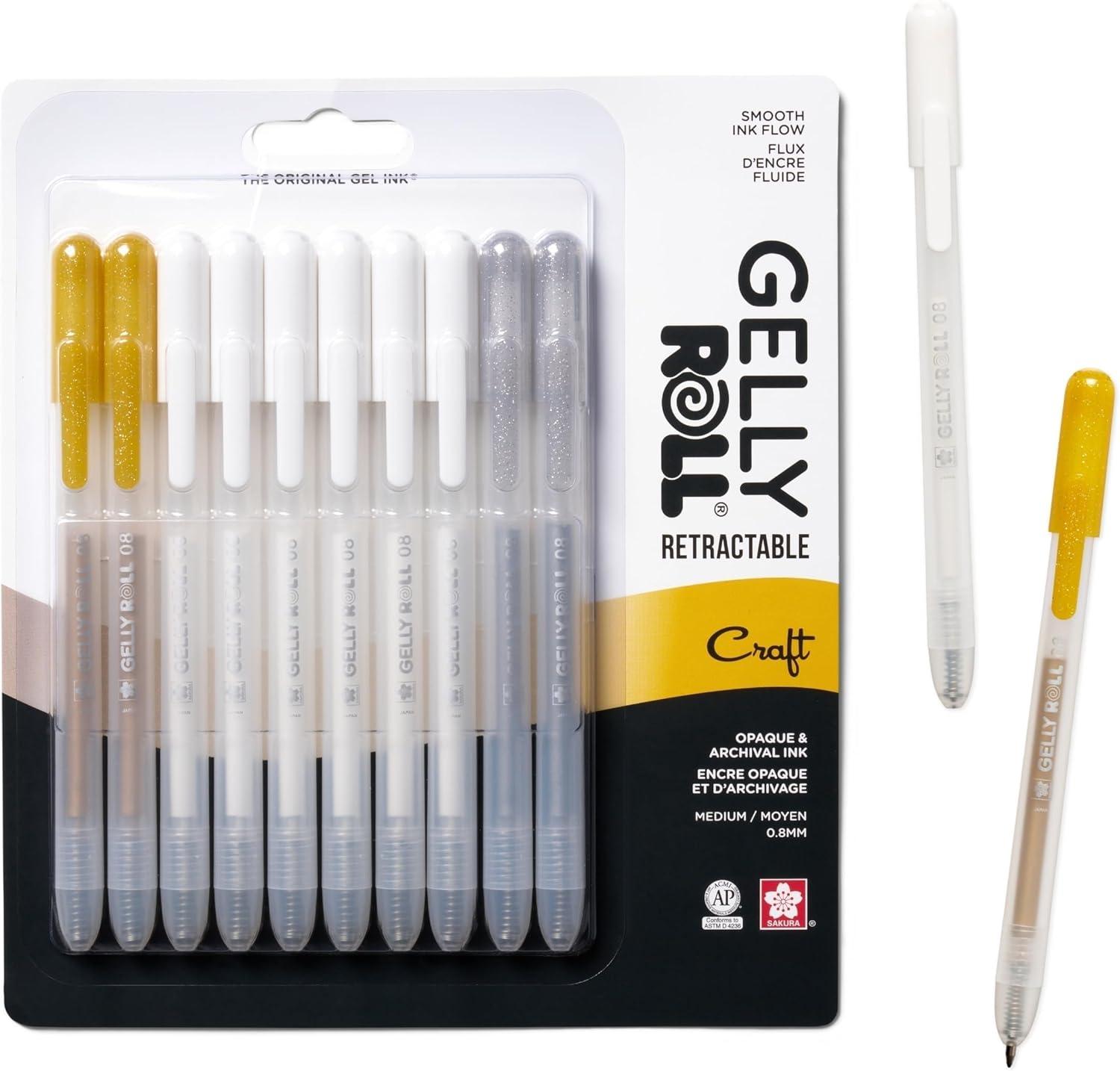 image:imageSAKURA Gelly Roll Retractable Gel Pens Colored Sparkle Set Medium Point Ink Pen for Journaling Art Calligraphy or Drawing Glitter Metallic Blue amp Black Ink 10 Pack1 Count Pack of 10