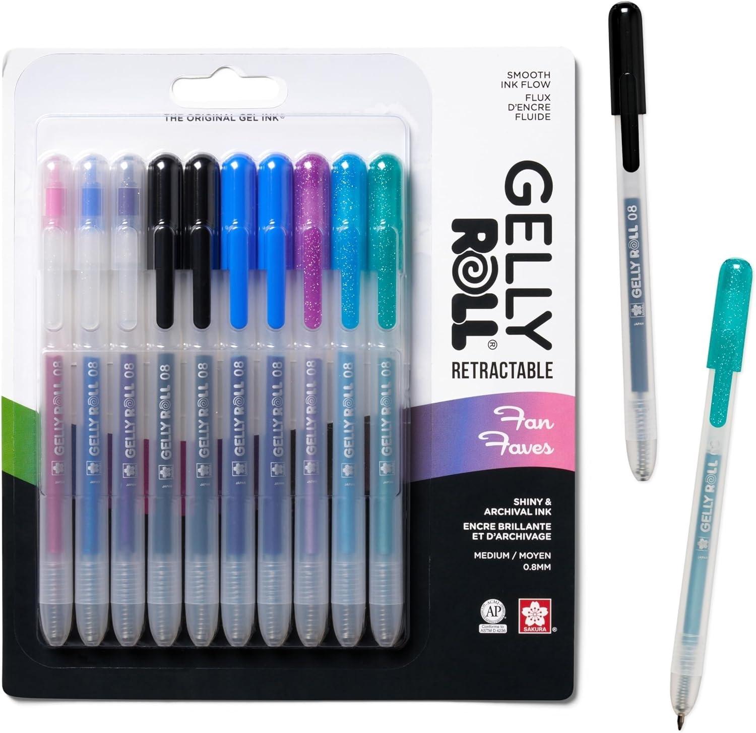image:imageSAKURA Gelly Roll Retractable Gel Pens Colored Sparkle Set Medium Point Ink Pen for Journaling Art Calligraphy or Drawing Glitter Metallic Blue amp Black Ink 10 Pack1 Count Pack of 10