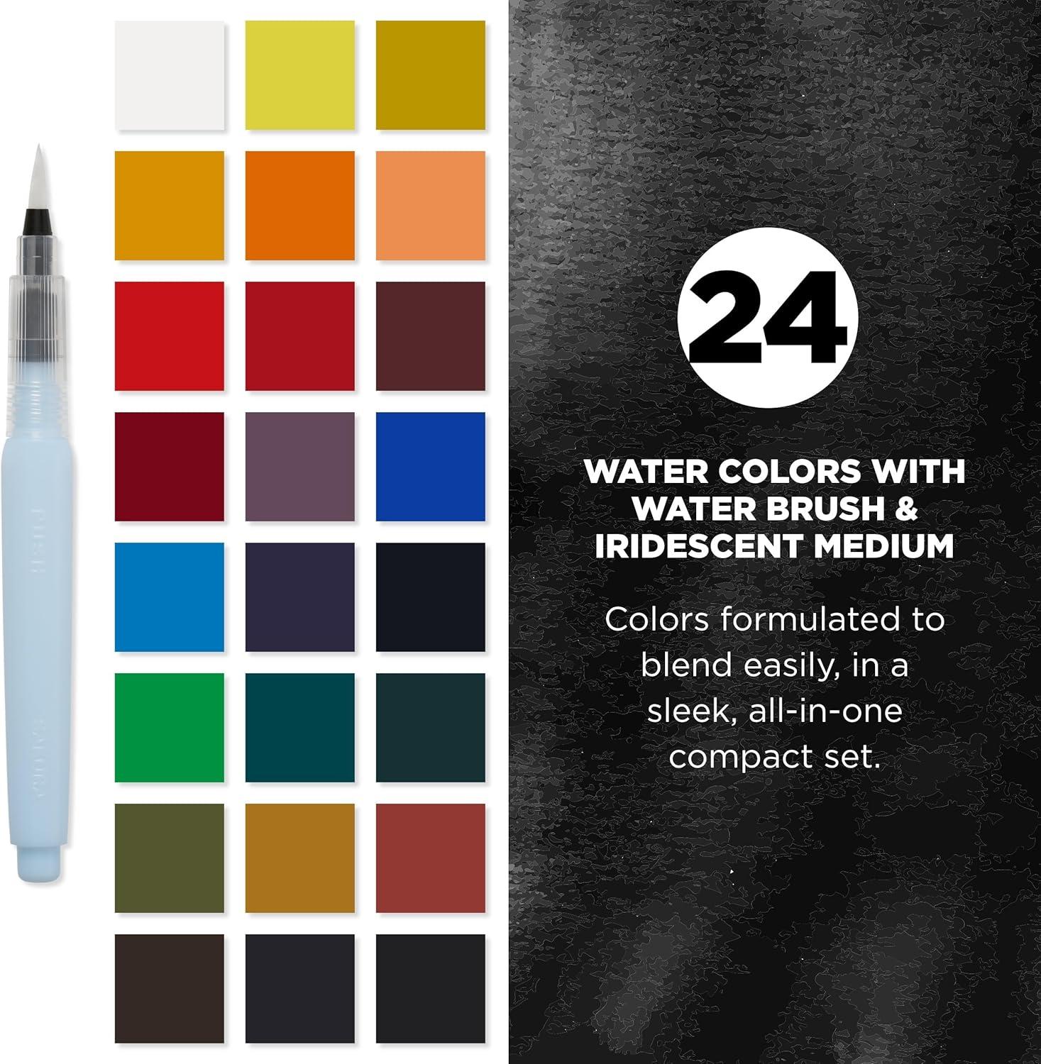 image:imageSAKURA Koi Pocket Field Sketch Kit Watercolor Sets for Painting On the Go 24 Colors Iridescent Medium 5 mL Tube 1 Water Brush 1 Sponge 1 Palette
