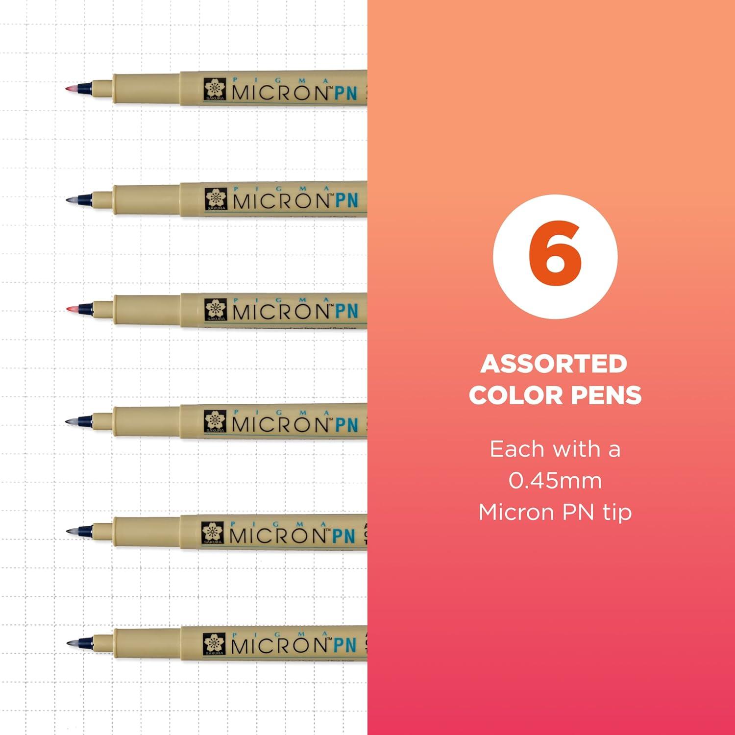 image:imageSAKURA Micron PN Soft Nib 6 Asst Archival Colors 502216 Pen Pack