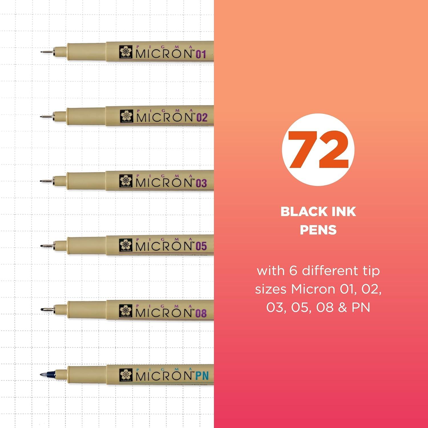 image:imageSAKURA Pigma Micron Black Ink Multitip Set 72 Pen CountBlack
