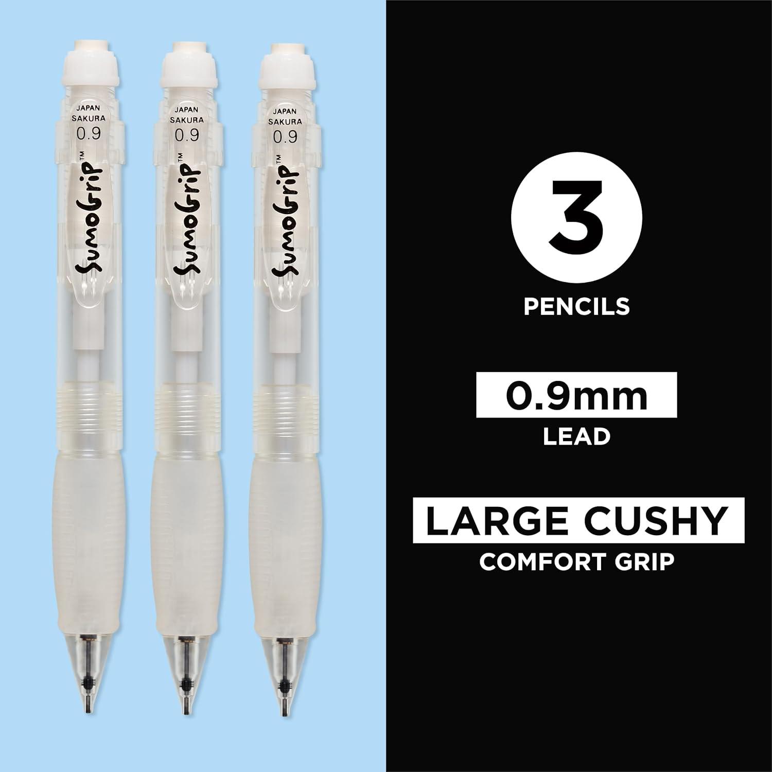 image:imageSAKURA SumoGrip Pencil with Comfort Grip 09 mm Ergonomic Mechanical Pencil Clear 3 PackClear