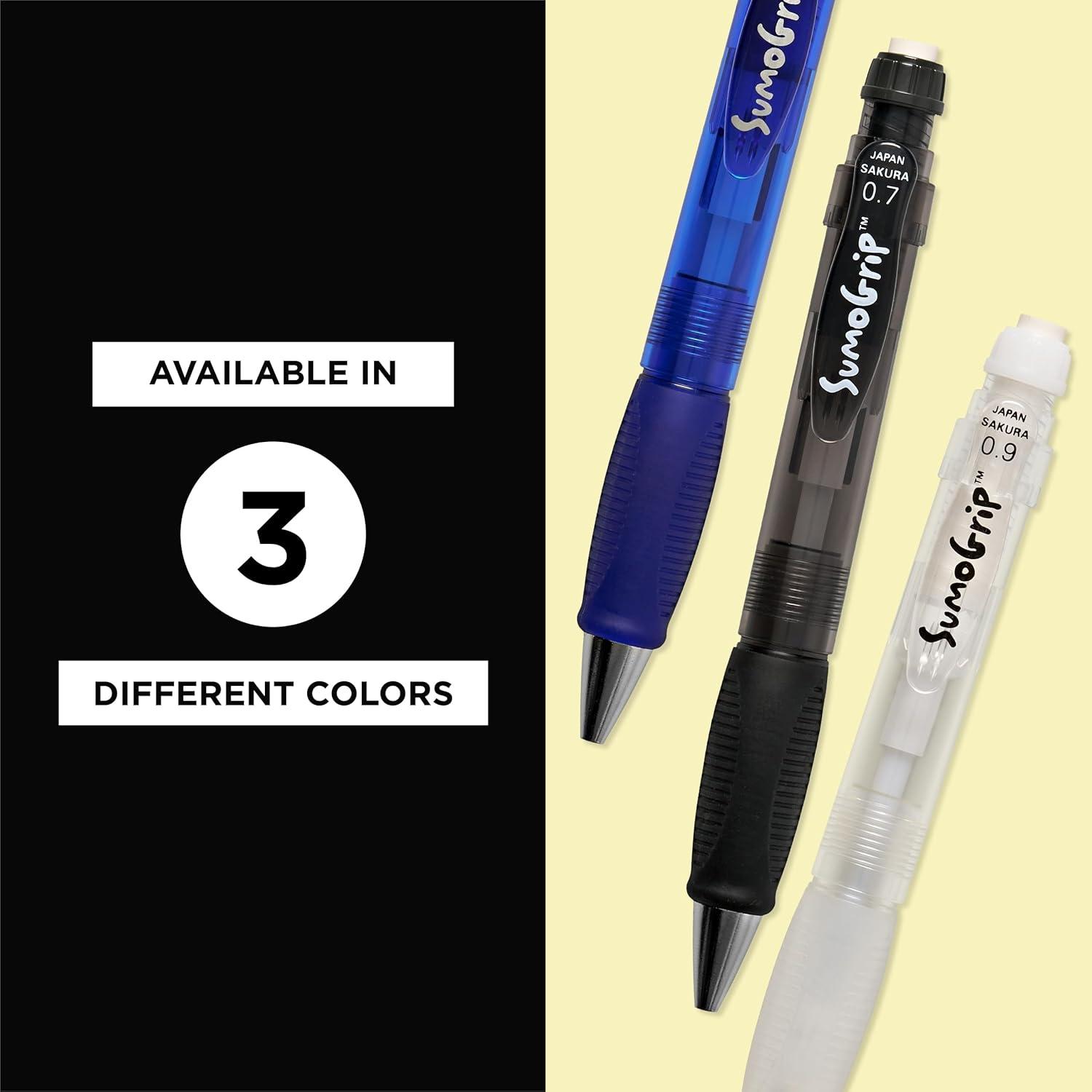 image:imageSAKURA SumoGrip Pencil with Comfort Grip 09 mm Ergonomic Mechanical Pencil Clear 3 PackGrey