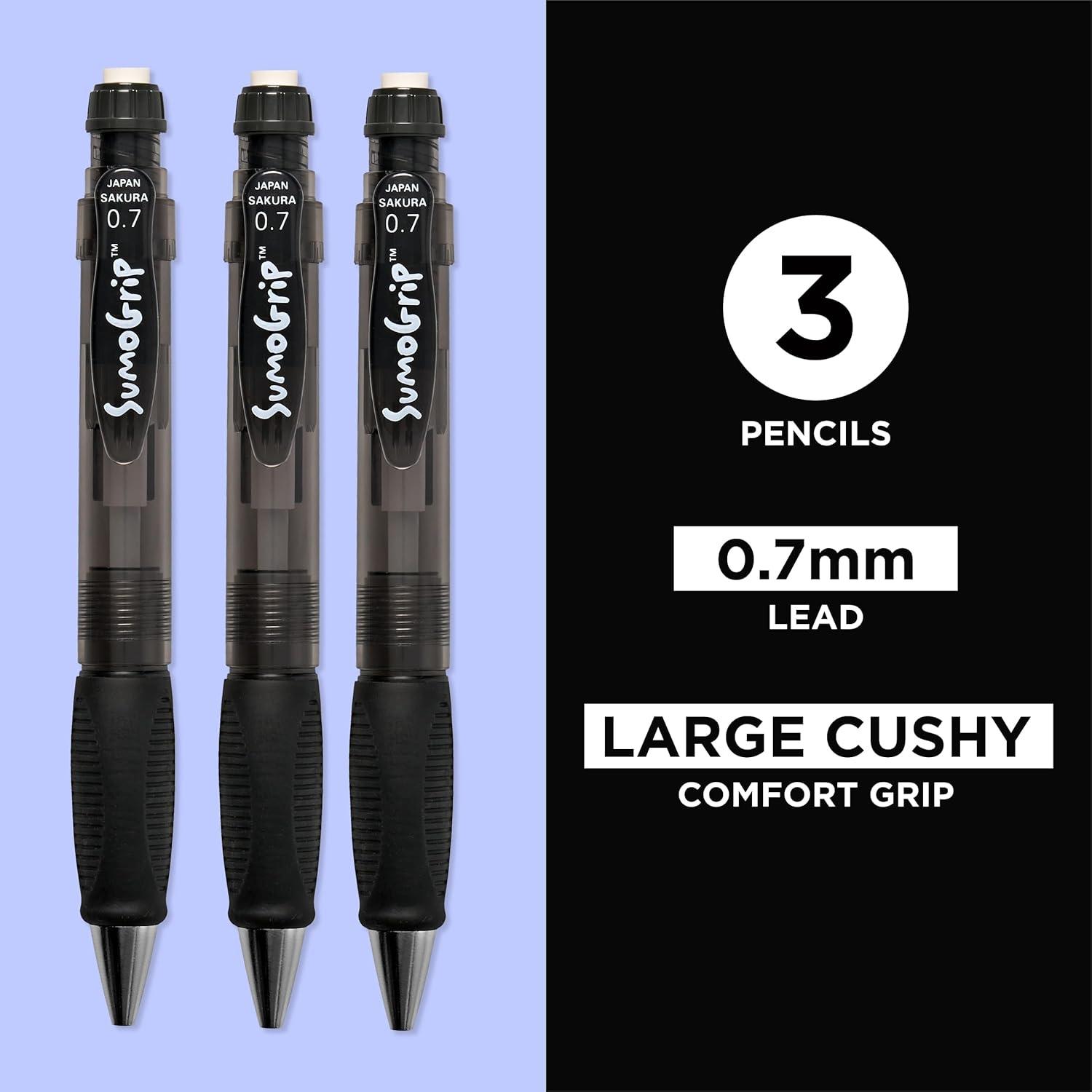 image:imageSAKURA SumoGrip Pencil with Comfort Grip 09 mm Ergonomic Mechanical Pencil Clear 3 PackGrey