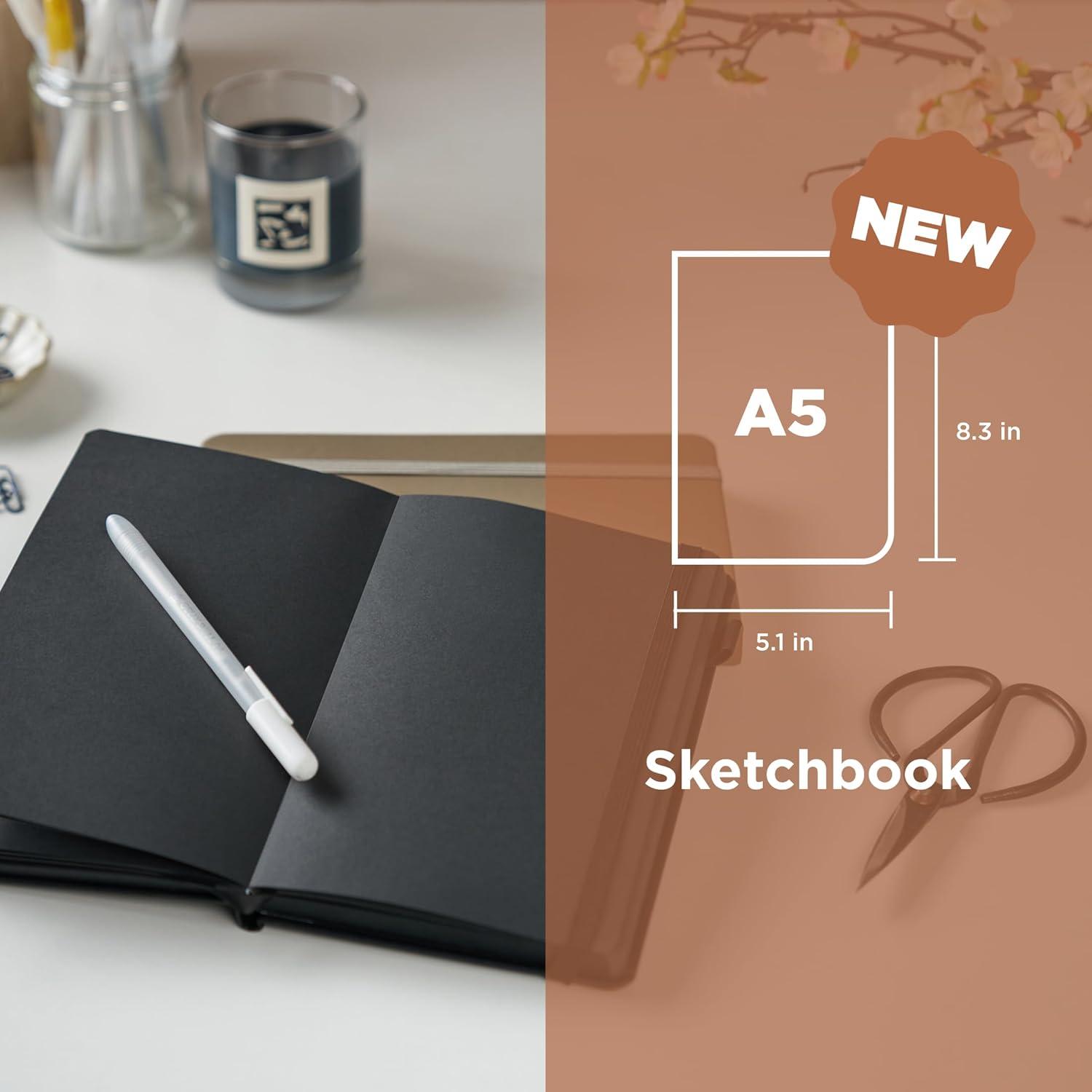 image:imageSakura A5 Sketchbook amp Gelly Roll White Bundle Stationery Bundle for Sketching amp Creative Contrast A5 Sketchbook with 140 GSM Paper Opaque White Ink Pens Black Paper 51 x 83