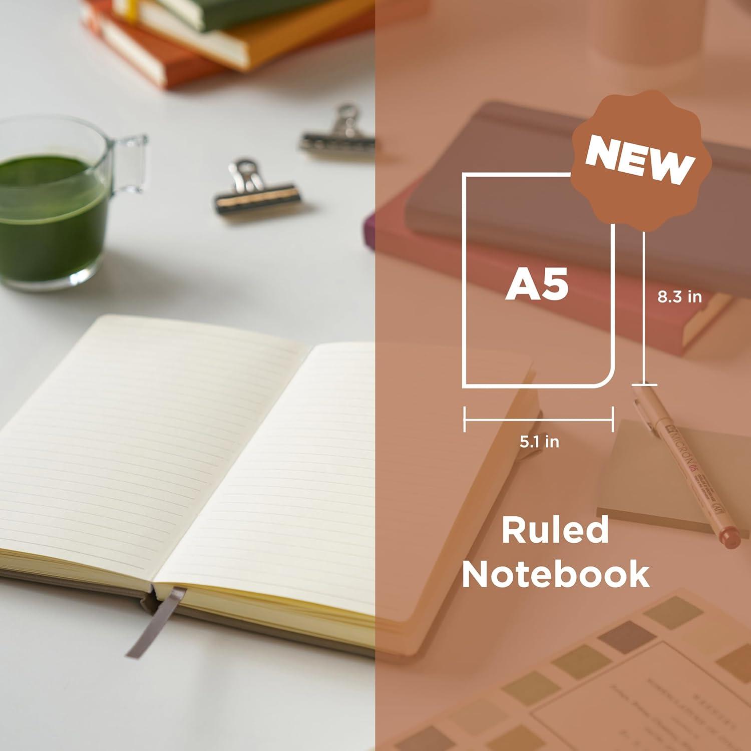 image:imageSakura Notebook Ruled A5 JapaneseInspired Lined Notebook for Effortless Writing 140 GSM Paper Hardcover Builtin Pen Holder Expandable Inner Pocket FlatLay 51 x 83 CinderDeep Indigo