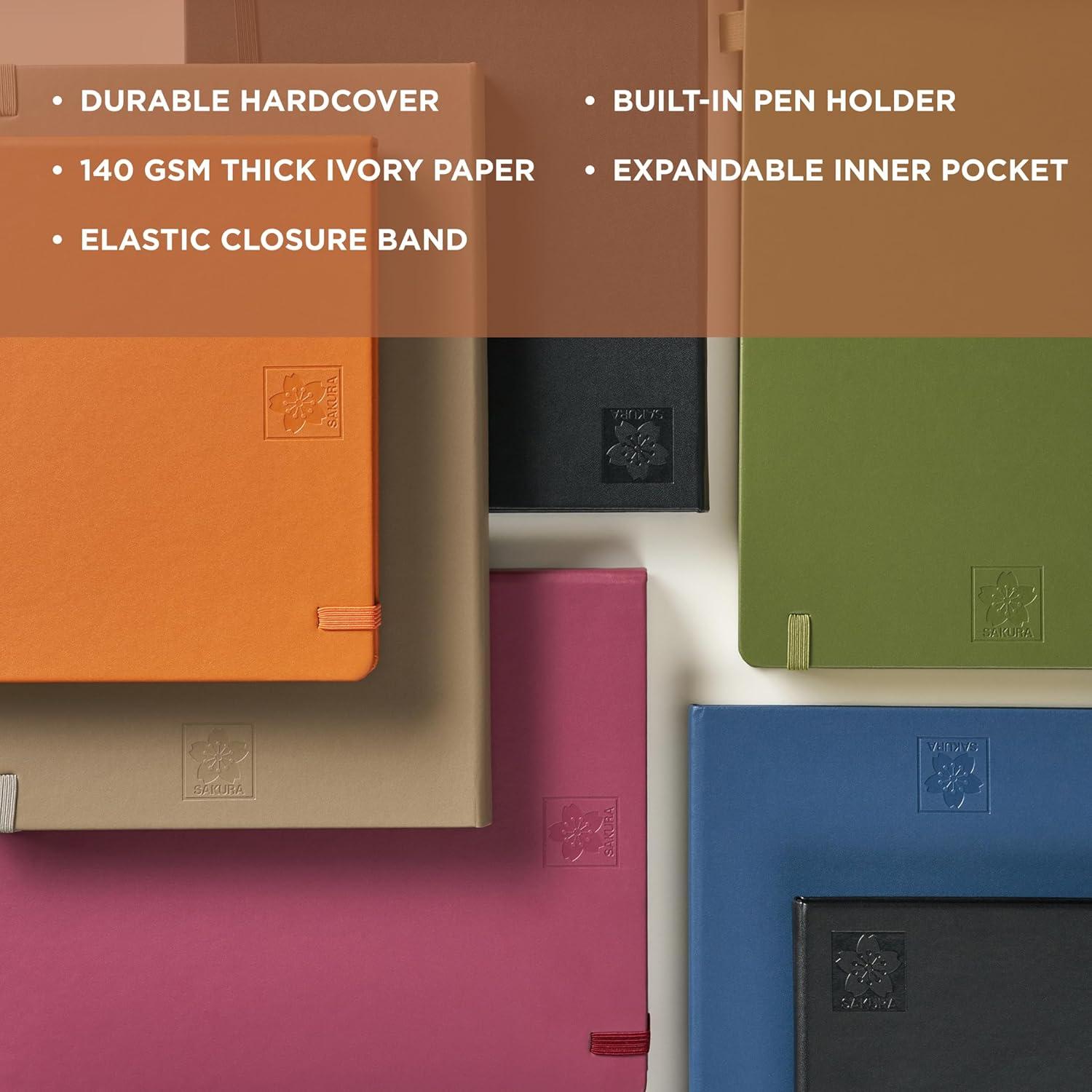 image:imageSakura Notebook Ruled A5 JapaneseInspired Lined Notebook for Effortless Writing 140 GSM Paper Hardcover Builtin Pen Holder Expandable Inner Pocket FlatLay 51 x 83 CinderDeep Indigo