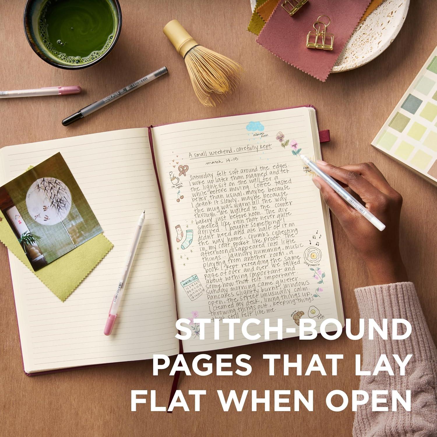 image:imageSakura Notebook Ruled A5 JapaneseInspired Lined Notebook for Effortless Writing 140 GSM Paper Hardcover Builtin Pen Holder Expandable Inner Pocket FlatLay 51 x 83 CinderDeep Indigo