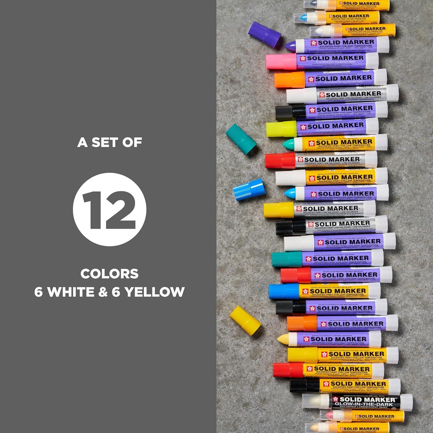 image:imageSakura Solid Paint Markers  12 Permanent Marker Paint Pens  Window Wood amp Glass Marker  Assorted Colors  6 White amp 6 Yellow  12 Pack