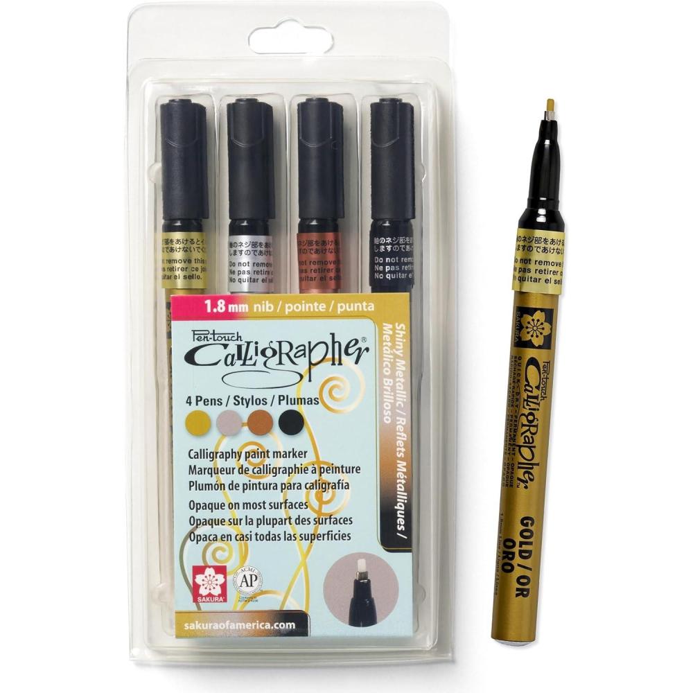 image:imageSAKURA 47391 4Piece Fine Pentouch Calligrapher Paint Marker 18mm Gold Silver Copper and Black1 Count Pack of 4