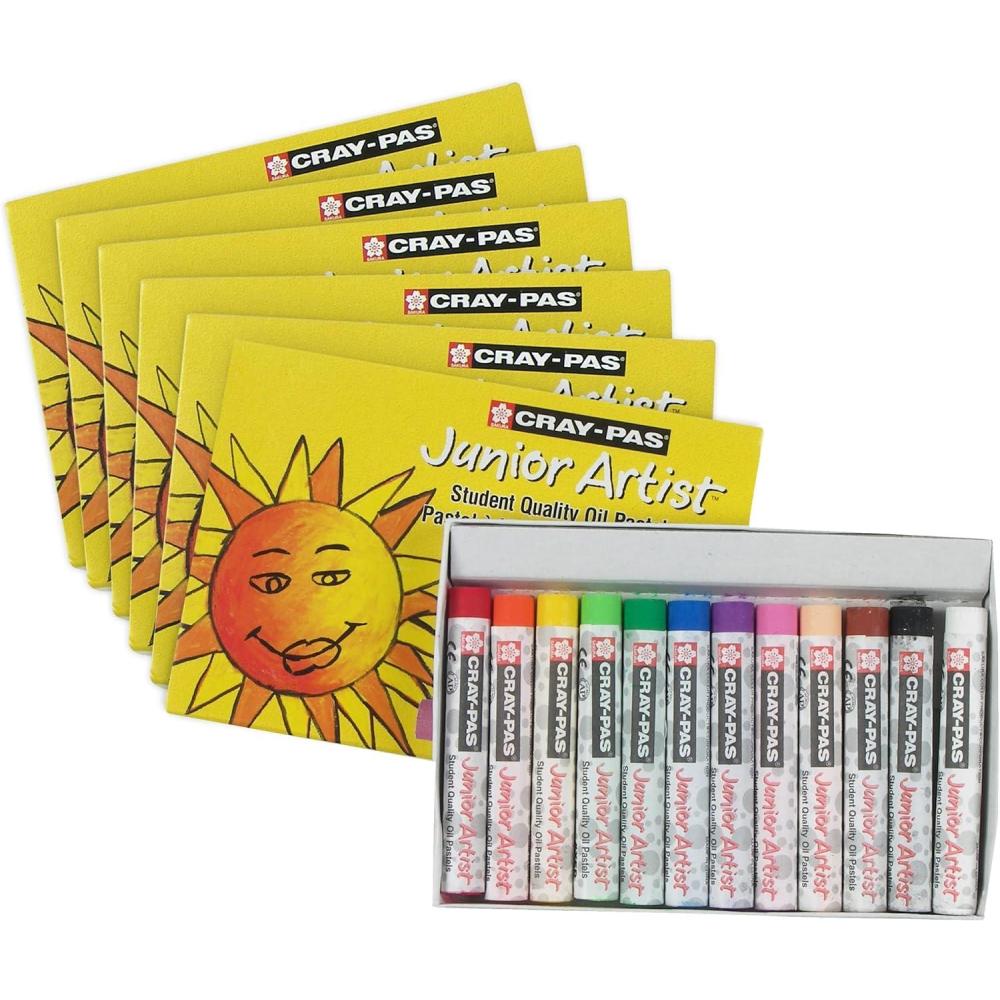 image:imageSAKURA CrayPas Junior Artist Oil Pastel Set Soft Oil Pastels for Artists 12 Colors 6 Sets of 126 Count Pack of 12