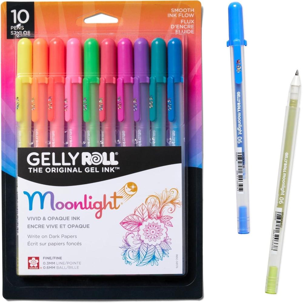 image:imageSAKURA Gelly Roll Moonlight 25 Pack 06 Fine point Bright Opaque Ink Gel Pens Creamy Smooth Ink Writes on Dark PaperBright