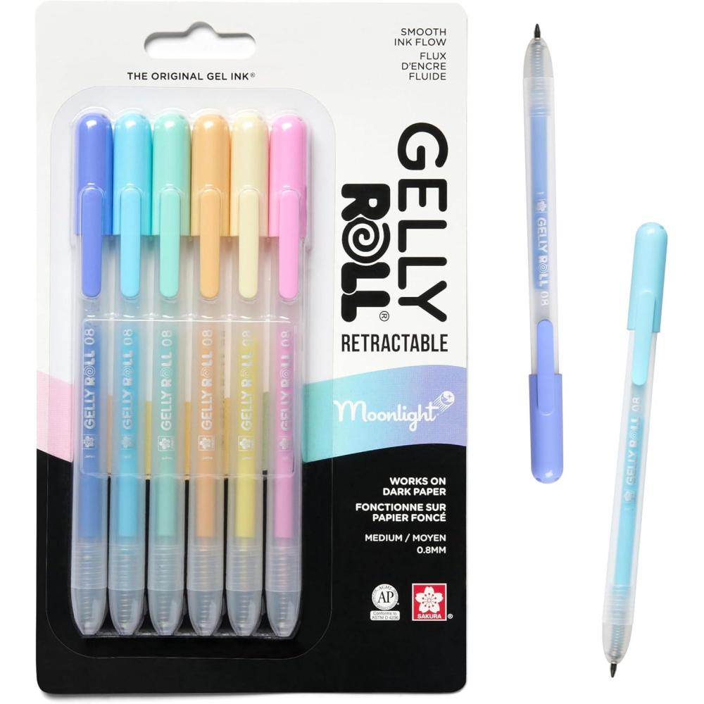 image:imageSAKURA Gelly Roll Retractable Gel Pens Colored Sparkle Set Medium Point Ink Pen for Journaling Art Calligraphy or Drawing Glitter Metallic Blue amp Black Ink 10 Pack1 Count Pack of 6