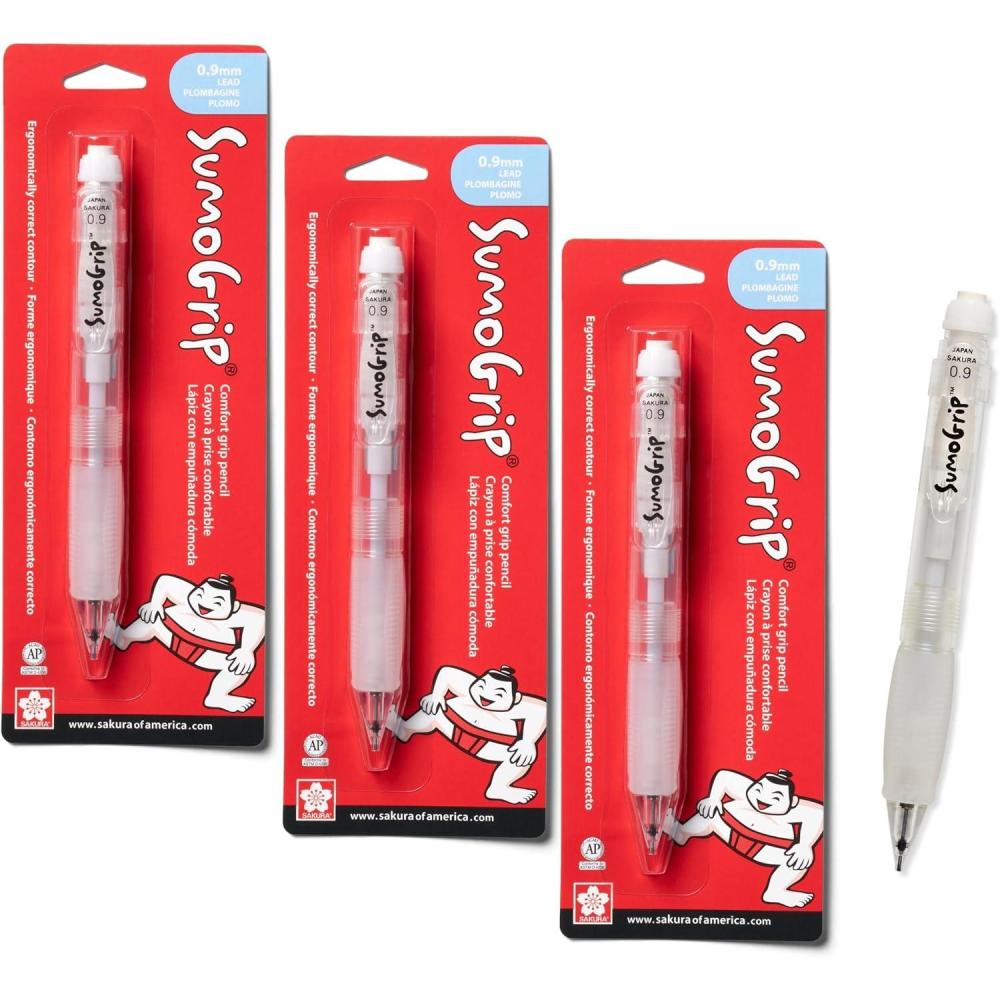 image:imageSAKURA SumoGrip Pencil with Comfort Grip 09 mm Ergonomic Mechanical Pencil Clear 3 PackClear