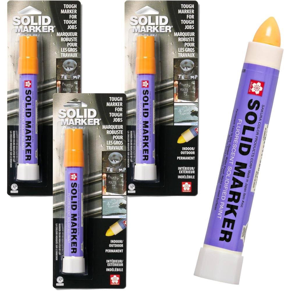 image:imageSakura Solid Paint Markers Permanent Marker Pens Window Wood amp Glass Marker Yellow Paint 3 PackFluorescent Orange