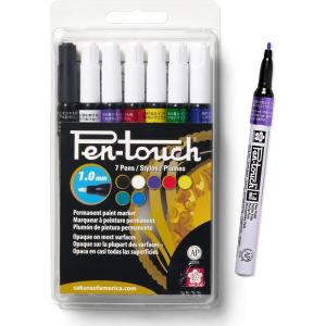 image:imageSAKURA 42392 7Piece Fine Pentouch Paint Marker 10mm Yellow Red Purple Green Blue White and Black1 Count Pack of 7