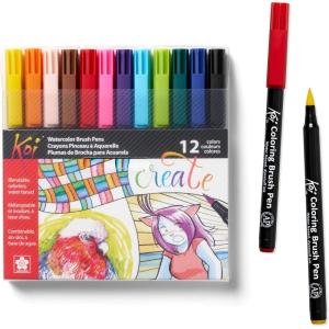 image:imageSAKURA XBR24SA 24Piece Koi Assorted Coloring Brush Pen Set12 Color Set