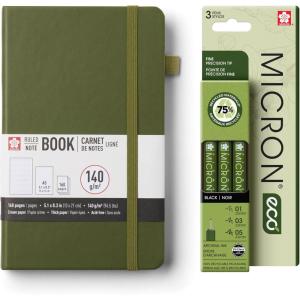 image:imageSakura A5 Notebook amp Pigma Micron Bundle  Creative Set for Journaling Sketching amp Writing  A5 Notebook with 140 GSM Paper  Archival Ink Pens  Stationery Bundle  51 x 83