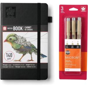 image:imageSakura A5 Sketchbook amp Pigma Micron Bundle  JapaneseInspired Stationery Bundle for Illustration Work  A5 Sketchbook with 140 GSM Paper  Artist Gift Set  3Pack Fineliner Pen Set  51 x 83