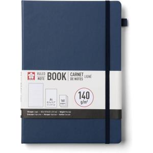 image:imageSakura Notebook Ruled A4  JapaneseInspired Lined Notebook for Effortless Writing  140 GSM Paper  Hardcover  Builtin Pen Holder  Expandable Inner Pocket  FlatLay  83 x 117  AmberDeep Indigo