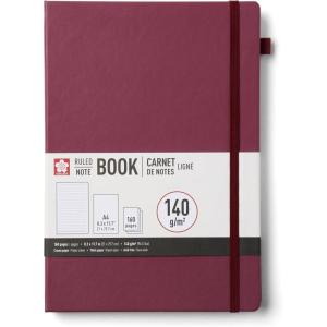 image:imageSakura Notebook Ruled A4  JapaneseInspired Lined Notebook for Effortless Writing  140 GSM Paper  Hardcover  Builtin Pen Holder  Expandable Inner Pocket  FlatLay  83 x 117  AmberMulberry