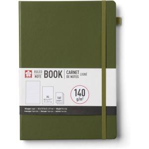image:imageSakura Notebook Ruled A4  JapaneseInspired Lined Notebook for Effortless Writing  140 GSM Paper  Hardcover  Builtin Pen Holder  Expandable Inner Pocket  FlatLay  83 x 117  AmberPine Needle