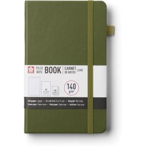image:imageSakura Notebook Ruled A5  JapaneseInspired Lined Notebook for Effortless Writing  140 GSM Paper  Hardcover  Builtin Pen Holder  Expandable Inner Pocket  FlatLay  51 x 83  CinderPine Needle