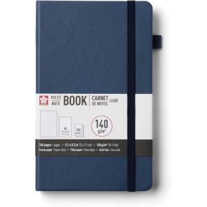 image:imageSakura Notebook Ruled A5  JapaneseInspired Lined Notebook for Effortless Writing  140 GSM Paper  Hardcover  Builtin Pen Holder  Expandable Inner Pocket  FlatLay  51 x 83  CinderDeep Indigo