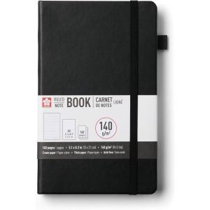 image:imageSakura Notebook Ruled A5  JapaneseInspired Lined Notebook for Effortless Writing  140 GSM Paper  Hardcover  Builtin Pen Holder  Expandable Inner Pocket  FlatLay  51 x 83  CinderBlack