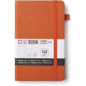 image:imageSakura Notebook Ruled A5  JapaneseInspired Lined Notebook for Effortless Writing  140 GSM Paper  Hardcover  Builtin Pen Holder  Expandable Inner Pocket  FlatLay  51 x 83  CinderAmber