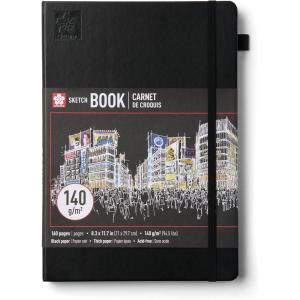 image:imageSakura Sketchbook A4  Drawing Sketchbook for Visual Journaling Effortless Sketching amp Personal Use  140 GSM Paper  Hardcover Hardcover  160 Pages  83 x 117  Black  Cream PaperBlack Paper