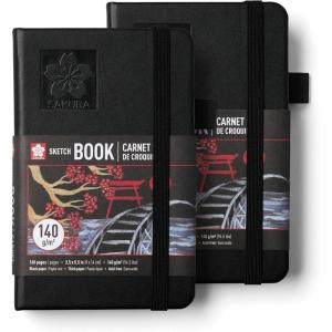 image:imageSakura Sketchbook Pocket  Drawing Sketchbook for Visual Journaling Sketching amp Illustration  140 GSM Paper  Hardcover Hardcover  160 Pages  35 x 55  Black  2 Count